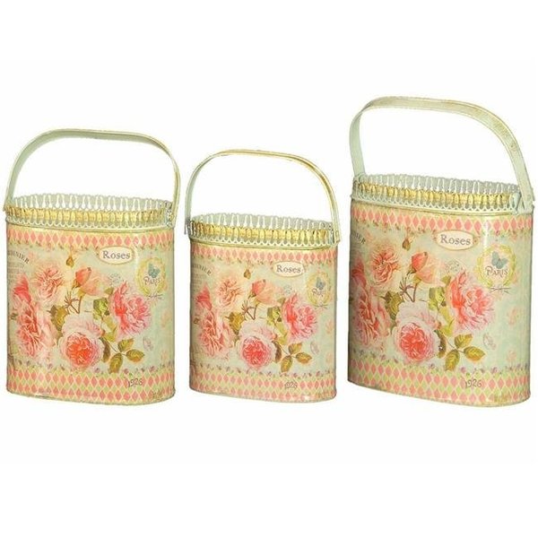 Dolce Mela Dolce Mela DMMV559-S3 French Country Planters Vintage Metal Decorative Containers & Flower Pots - Set of 3 DMMV559-S3